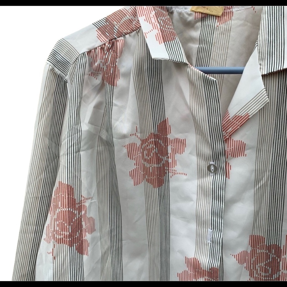 Vintage 70s/80s Abstract Psychedelic Floral Plus Size Retro Blouse Shirt size 44
